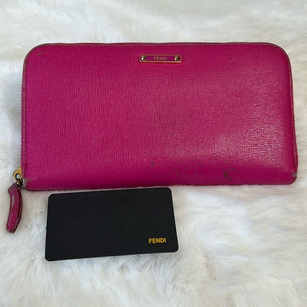 Fendi Pink Leather Crayons long zippy wallet